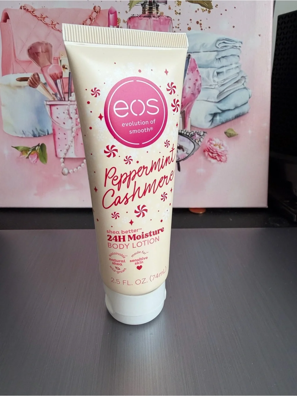 eos Peppermint Cashmere Body Lotion - Cream & Pink Accents